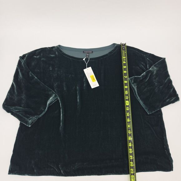 Eileen Fisher Bateau Boxy Top Womens Size Large Green Velvet Holiday Christmas - Picture 5 of 7